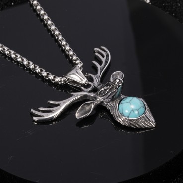 Titanium Steel Casting Deer Pendant Necklace Stainless Steel 304 Casting Fashion Accessories Retro Style Necklace Deer Head