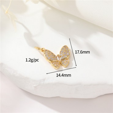 Simple and high-end color zirconia butterfly pendant DIY jewelry necklace bracelet 14K accessories wholesale