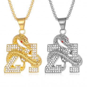 HIPHOP Jewelry Titanium Steel Gold Plated Diamond Set Digital Disk Snake Pendant Necklace