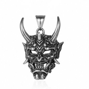 Trendy Cool Prajna Mask Men's Titanium Steel Pendant Personalized Retro Long Horn Ghost Accessory Divine Beast Skull Necklace