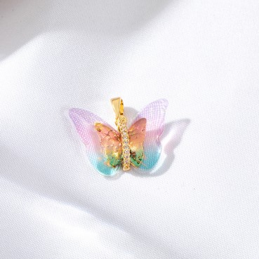 Advanced white shell rainbow gradient butterfly pendant handmade necklace pendant DIY accessory accessories