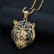 Stainless steel gold-plated full diamond red green eye tiger head pendant necklace