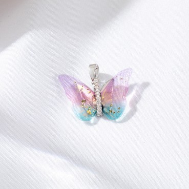 Advanced white shell rainbow gradient butterfly pendant handmade necklace pendant DIY accessory accessories