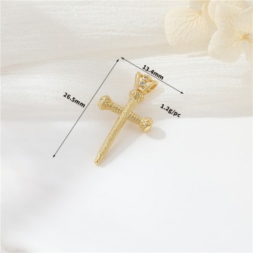 14K genuine gold color preservation micro inlaid zircon European and American cross pendant earrings necklace pendant DIY jewelry accessories