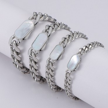 Diamond Cut Cuban Chain Bracelet Stainless Steel Hip Hop Shell Button Men's and Women's Necklace Accessories Retro Chain