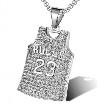 HIPHOP Jewelry Titanium Steel Gold Plated Diamond Set Jordan 23 jersey pendant