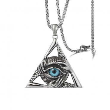 Titanium steel casting triangle eye pendant necklace, stainless steel 304 fashion accessory, retro style necklace