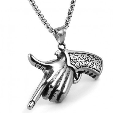 Vintage Titanium Pistol Gesture Pendant Necklace Stainless Steel Pistol Accessories Necklace Polishing Craftsmanship Necklace