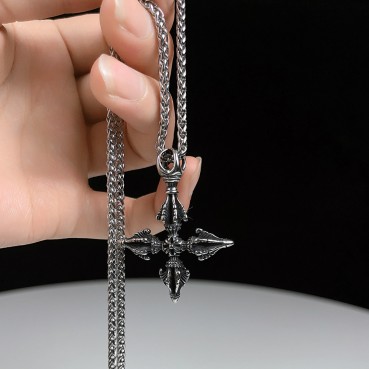 Titanium Cross Diamond Demon Slayer Pendant Punk Retro Necklace Trendy Men Stainless Steel Casting Pendant