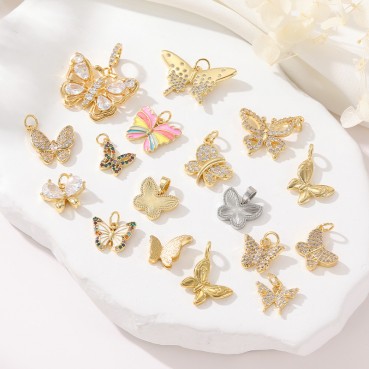 Simple and high-end color zirconia butterfly pendant DIY jewelry necklace bracelet 14K accessories wholesale