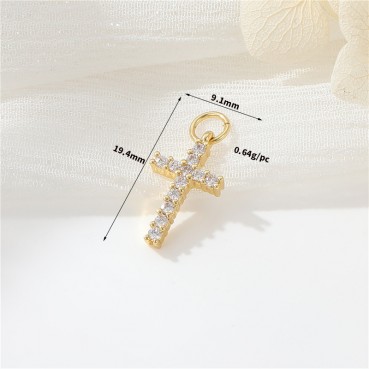 14K genuine gold color preservation micro inlaid zircon European and American cross pendant earrings necklace pendant DIY jewelry accessories