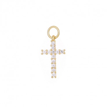 14K genuine gold color preservation micro inlaid zircon European and American cross pendant earrings necklace pendant DIY jewelry accessories