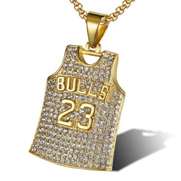 HIPHOP Jewelry Titanium Steel Gold Plated Diamond Set Jordan 23 jersey pendant