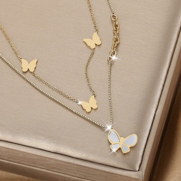 2024 new 18K gold butterfly necklace long titanium steel non fading accessory light luxury high-end necklace for women autumn and winter