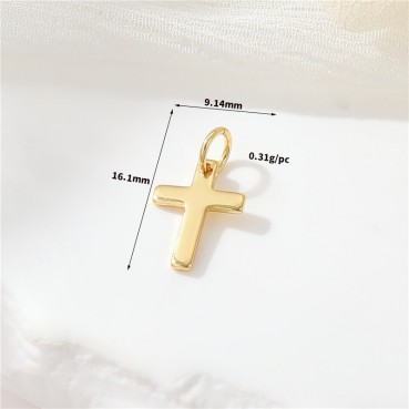 14K genuine gold color preservation micro inlaid zircon European and American cross pendant earrings necklace pendant DIY jewelry accessories