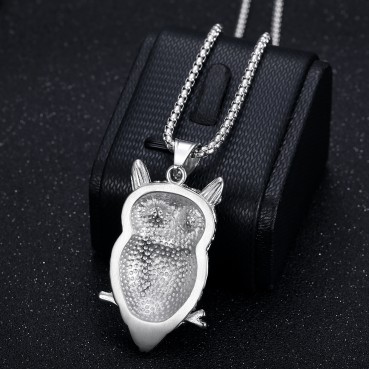 HIPHOP Jewelry Titanium Steel Gold Plated Diamond Set Owl Pendant Necklace