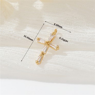 14K genuine gold color preservation micro inlaid zircon European and American cross pendant earrings necklace pendant DIY jewelry accessories