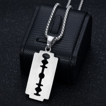 Hot selling hip-hop HOPHIP jewelry, titanium steel gold-plated diamond inlaid shaver blade pendant necklace