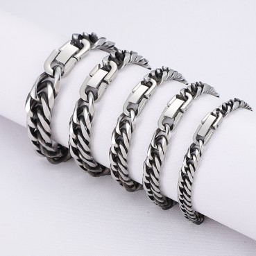 Retro Double Weaving Six sided Grinding Bracelet Titanium Steel Jewelry European and American Style Stainless Steel Jewelry Buckle Necklace Foreign Trade New Style