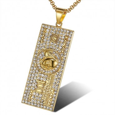 Hip hop HIPHOP Jewelry Titanium Steel Gold Plated Diamond Set USD Pendant Necklace