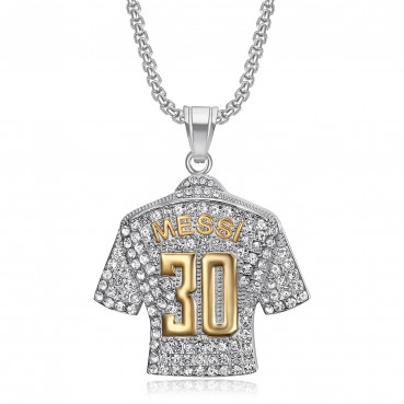 HIPHOP Jewelry Titanium Steel Gold Plated Diamond Set Football MESSI Messi No. 30 jersey pendant necklace