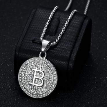 New West Coast Hip Hop Titanium Steel Casting Vacuum Gold Plated Bitcoin B Letter Pendant Necklace