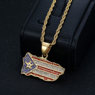 New World Map Stainless Steel Full Diamond Color Diamond Cuba Map Creative Spot Wholesale Pendant