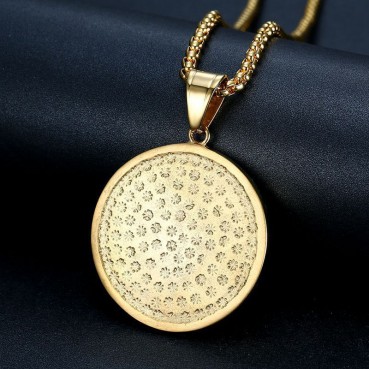 Hip hop vacuum gold-plated diamond studded circular necklace stainless steel pendant