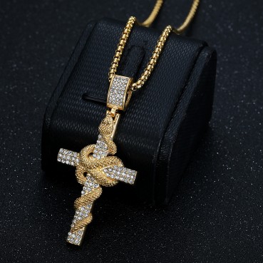 316 stainless steel gold-plated full diamond delicate snake plate cross pendant street dance rap outfit pendant