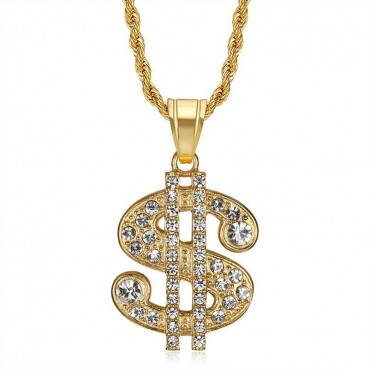 Hip hop HIPHOP Jewelry Titanium Steel Gold Plated Diamond Set USD Pendant Necklace