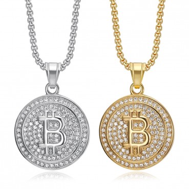 New West Coast Hip Hop Titanium Steel Casting Vacuum Gold Plated Bitcoin B Letter Pendant Necklace