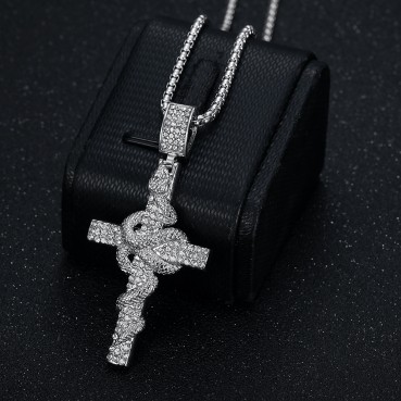 316 stainless steel gold-plated full diamond delicate snake plate cross pendant street dance rap outfit pendant