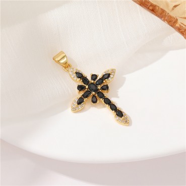 Vintage cross pendant with micro inlaid zircon necklace pendant DIY jewelry accessories wholesale