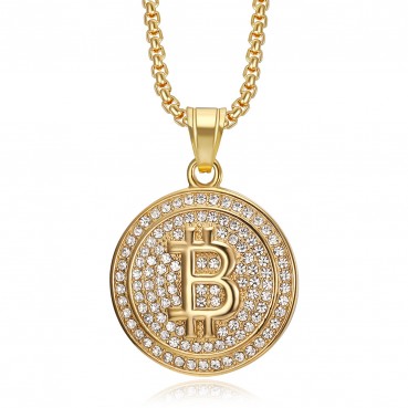 New West Coast Hip Hop Titanium Steel Casting Vacuum Gold Plated Bitcoin B Letter Pendant Necklace