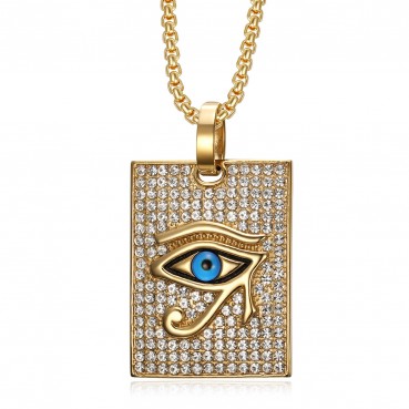 New hip-hop accessory titanium steel vacuum gold-plated diamond studded Horus Eye pendant necklace