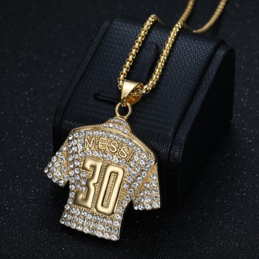 HIPHOP Jewelry Titanium Steel Gold Plated Diamond Set Football MESSI Messi No. 30 jersey pendant necklace