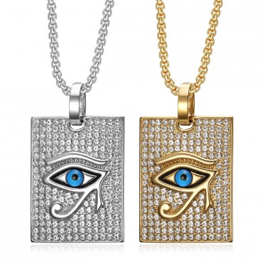 New hip-hop accessory titanium steel vacuum gold-plated diamond studded Horus Eye pendant necklace