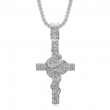 316 stainless steel gold-plated full diamond delicate snake plate cross pendant street dance rap outfit pendant