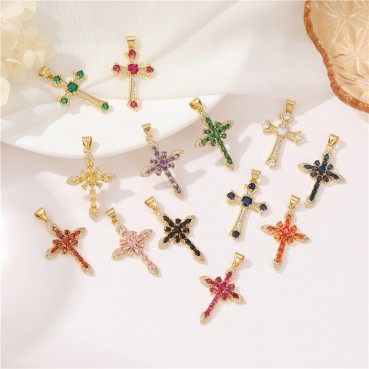 Vintage cross pendant with micro inlaid zircon necklace pendant DIY jewelry accessories wholesale