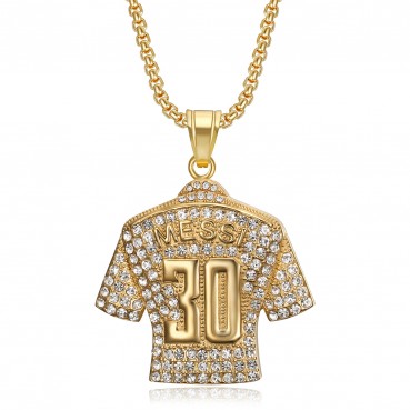 HIPHOP Jewelry Titanium Steel Gold Plated Diamond Set Football MESSI Messi No. 30 jersey pendant necklace