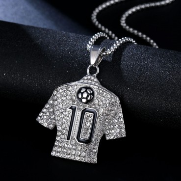 New Hip Hop Jewelry Stainless Steel Gold Plated Full Diamond Football Drip Glue No.10 Jersey Pendant Necklace