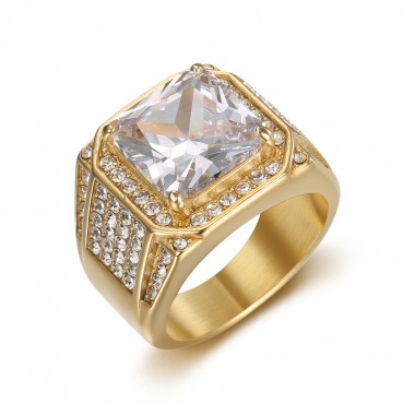 New 316 stainless steel gold-plated full diamond luxury inlaid 3A zircon hip-hop men's ring