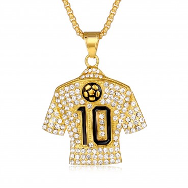 New Hip Hop Jewelry Stainless Steel Gold Plated Full Diamond Football Drip Glue No.10 Jersey Pendant Necklace