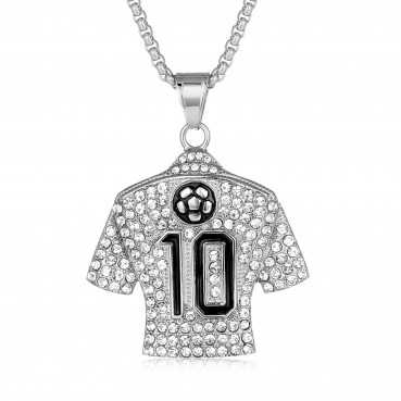 New Hip Hop Jewelry Stainless Steel Gold Plated Full Diamond Football Drip Glue No.10 Jersey Pendant Necklace