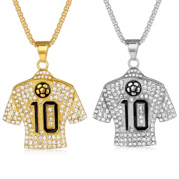 New Hip Hop Jewelry Stainless Steel Gold Plated Full Diamond Football Drip Glue No.10 Jersey Pendant Necklace